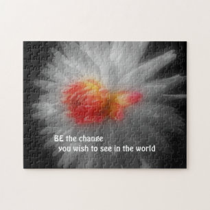 Be The Change Dahlia Flower Inspirational Quote Jigsaw Puzzle
