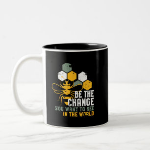 Be The Change Funny Bee Puns for Beekeeper Two-Tone Coffee Mug