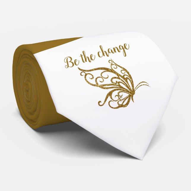Be the Change Gold Butterfly Design Neck Tie (Rolled)