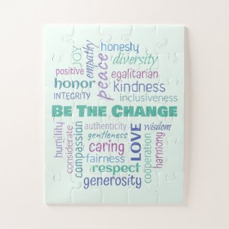 Be the Change Positive Word Cloud Jigsaw Puzzle