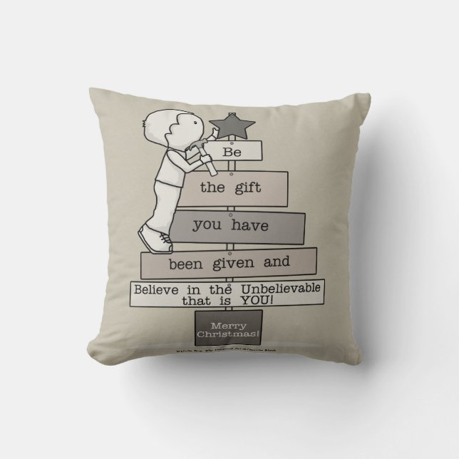 Be the Gift-Christmas Tree (Tan) Throw Pillow (Front)
