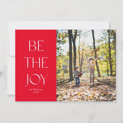 Be the joy simple red one photo Christmas Holiday Card