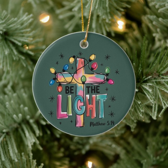 Be The Light Christmas Christian Cross Xmas Bible  Ceramic Ornament (Tree)