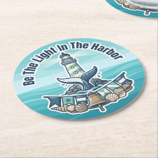 Be The Light In The Harbor Round Paper Coaster