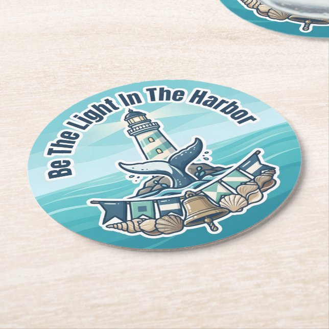 Be The Light In The Harbor Round Paper Coaster (Angled)
