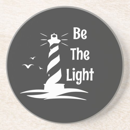 Be The Light Lighthouse White Silhouette Style Coaster