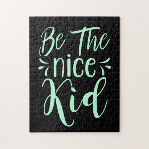 Be The Nice Kid Positive Message in Mint Green Jigsaw Puzzle