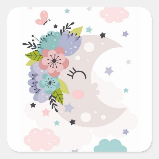 Be the sunshine. Moon . Flowery. Square Sticker (Front)