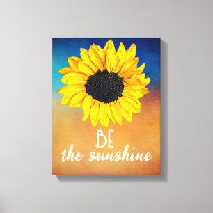 Be the sunshine quote on yellow sunflower art canvas print