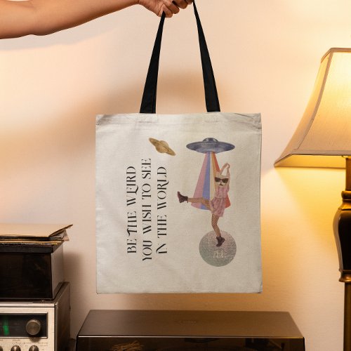 Be The Weird  Dancing Space Cat Monogram Tote Bag