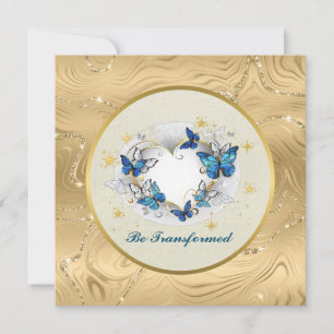 Be Transformed Quote Heart and Blue Butterflies Invitation