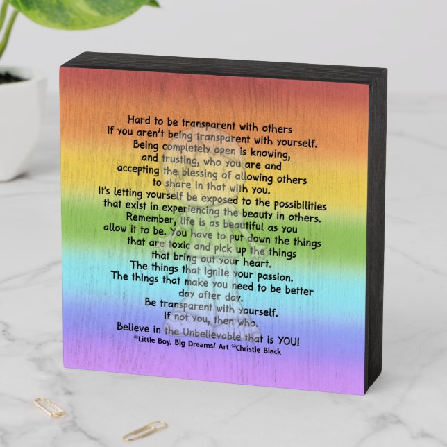 Be Transparent Wooden Box Sign (In Situ Horizontal)
