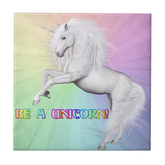 Be Unique, Be a Unicorn Ceramic Tile (Front)