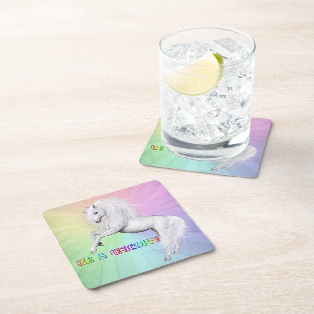 Be Unique, Be a Unicorn Square Paper Coaster (Insitu)