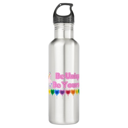 Be unique be yourself rainbow unicorn water bottle