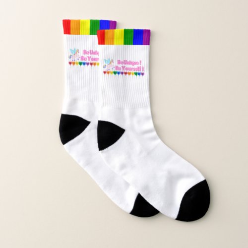 Be unique be yourself unicorn rainbow pride socks