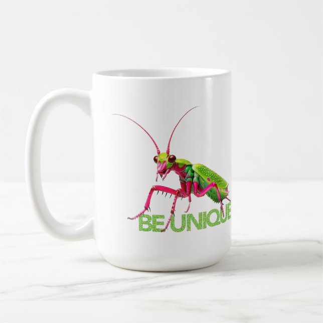 BE UNIQUE bug praying mantis groovy insect art  Coffee Mug (Left)