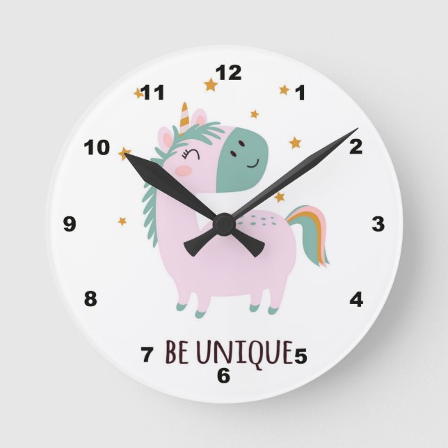 Be Unique Unicorn Kid's Room Wall Clock (Front)