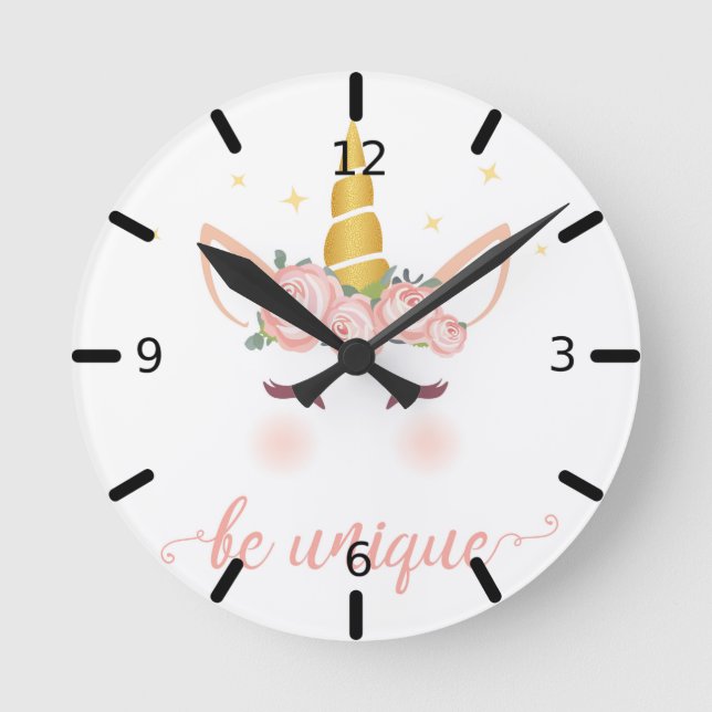 "Be Unique" Unicorn Round Clock (Front)