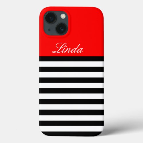Be Unique with a Black White Striped  Red Custom iPhone 13 Case