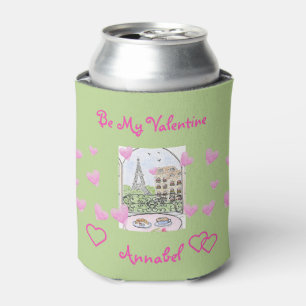 Be Valentine Watercolor Paris Eiffel Tower PHOTO Can Cooler