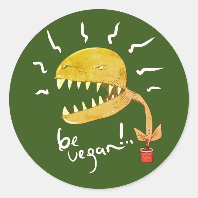 be vegan funny venus fly trap cartoon classic round sticker (Front)