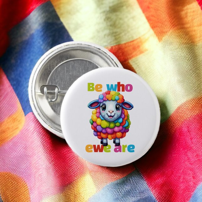 Be who ewe are Rainbow Sheep Button (Be who ewe are Rainbow Sheep Buttons from Ricaso. A cute sheep be who you are LGBT gay pride pin)
