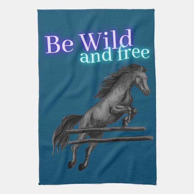 Be Wild and Free Horse Jumping Kitchen Towel (Vertical)