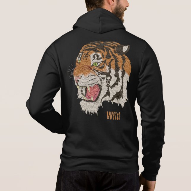 Be wild Big awesome tiger graphic drawing black Hoodie (Back)
