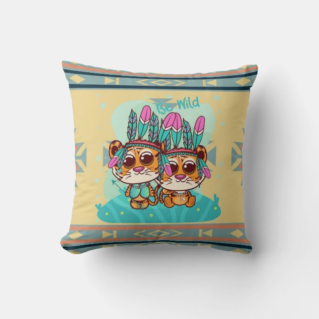 Be Wild Little Tigers Throw Pillow (Front)