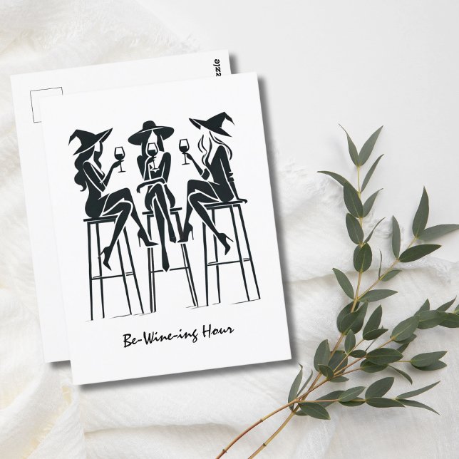 Be-Wine-ing Hour,Elegant Witches Wine Night,Modern Postcard (Creator Uploaded)