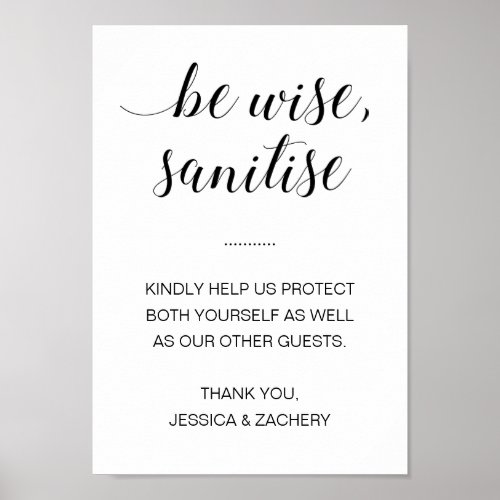 Be Wise Sanitise Hand Sanitiser Wedding Poster