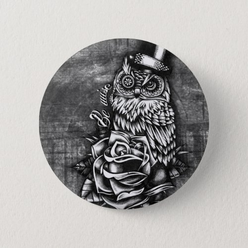 Be wise tattoo style owl artwork pinback button
