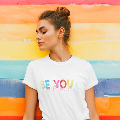 Be You Be Proud Fun LGBTQ Rainbow Heart Monogram T_Shirt