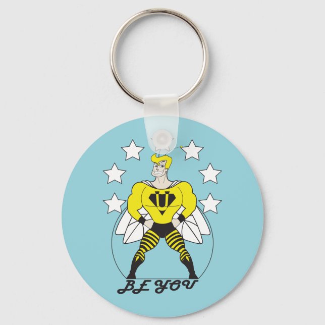 Be You (Bee You)-White stars. Keychain (Front)