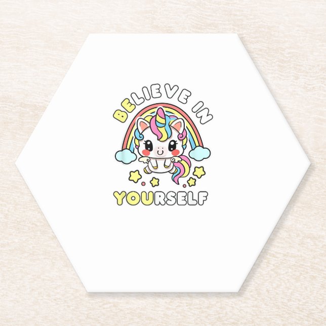 Be You Believe In Yourself Unicorn Positive Messag Paper Coaster (Front)
