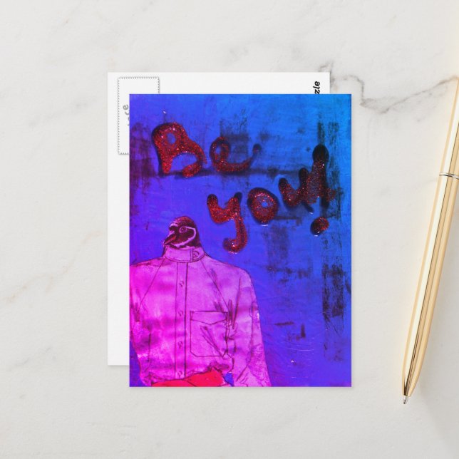 Be You Bird Mixed Media Postcard (Front/Back In Situ)
