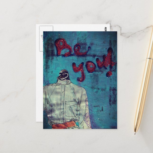 Be You Bird Mixed Media Postcard (Front/Back In Situ)