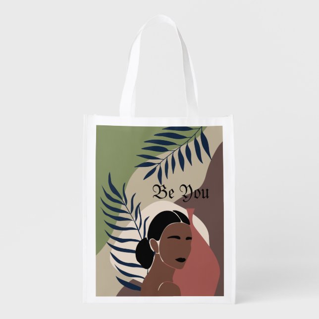 Be You Boho Abstract Modern Reusable Tote Bag (Front)