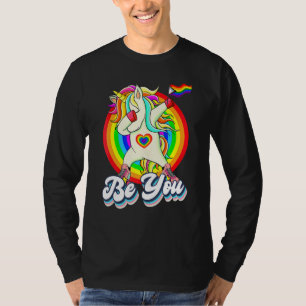 Be You Dabbing Unicorn Gay Pride Month Lgbt Rainbo T-Shirt