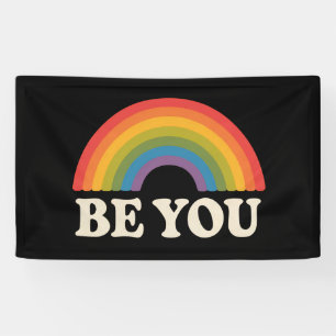 Be You Gay Lesbian Pride LGBTQ Ally Rainbow Retro Banner
