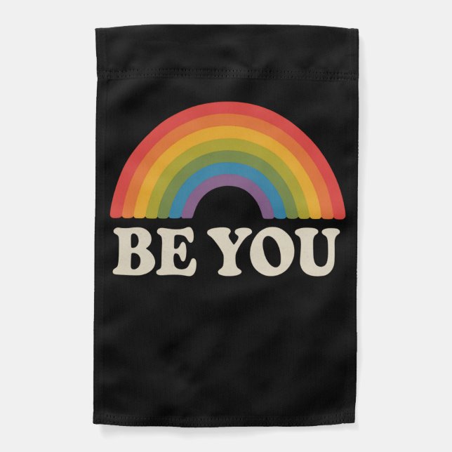 Be You Gay Lesbian Pride LGBTQ Ally Rainbow Retro Garden Flag (Front)