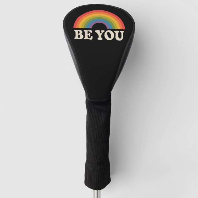 Be You Gay Lesbian Pride LGBTQ Ally Rainbow Retro Golf Head Cover (Front)