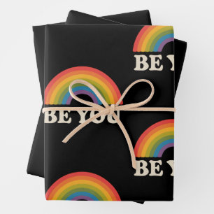 Be You Gay Lesbian Pride LGBTQ Ally Rainbow Retro Wrapping Paper Sheets