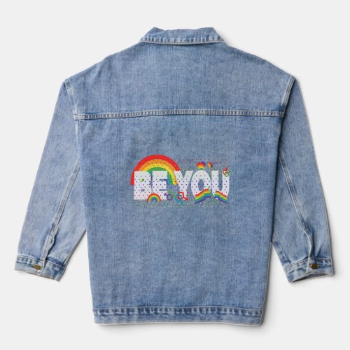 Be You Lgbt Gay Pride Rainbow Color Flags Gender S Denim Jacket