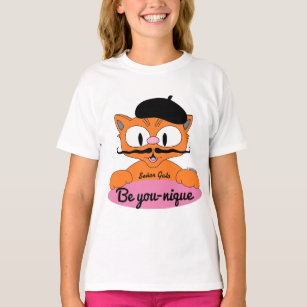 Be You-nique (Be unique) Cartoon Mustache cat Pink T-Shirt