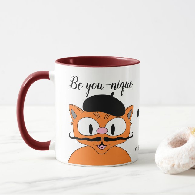Be You-nique Personalized Cartoon Mustache Cat Mug (With Donut)