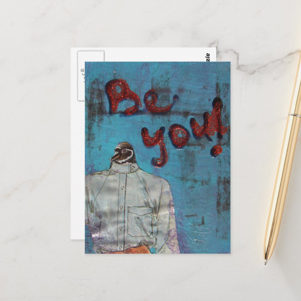 Be You Penguin Mixed Media Postcard