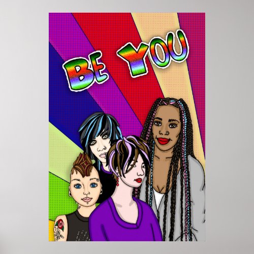 Be You  Pop Art  Hand Drawn Diverse People  Poster