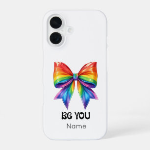 Be You Pride – Custom Name & Coquette Rainbow Bow iPhone 16 Case